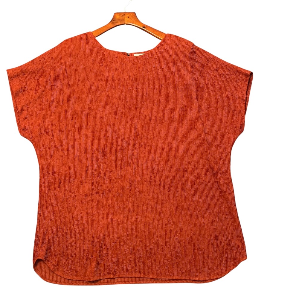 Spice Womens 22W Orange Crinkle Textured‎ Knit Short Sleeve Top Blouse USA Made